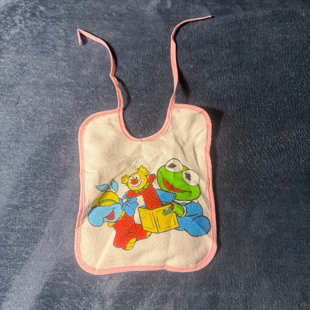 Vintage 1980s Muppet Babies Terry Cloth PVC-Lined Infant Tie-Back Bib